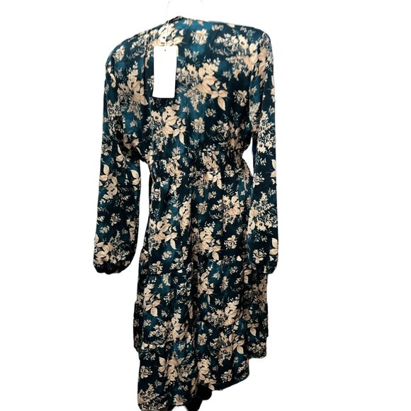 BloomChic Floral V Neck Long Lantern Sleeve Smocked Waist Mini Dress Sz 12 (Larg - Picture 3 of 16